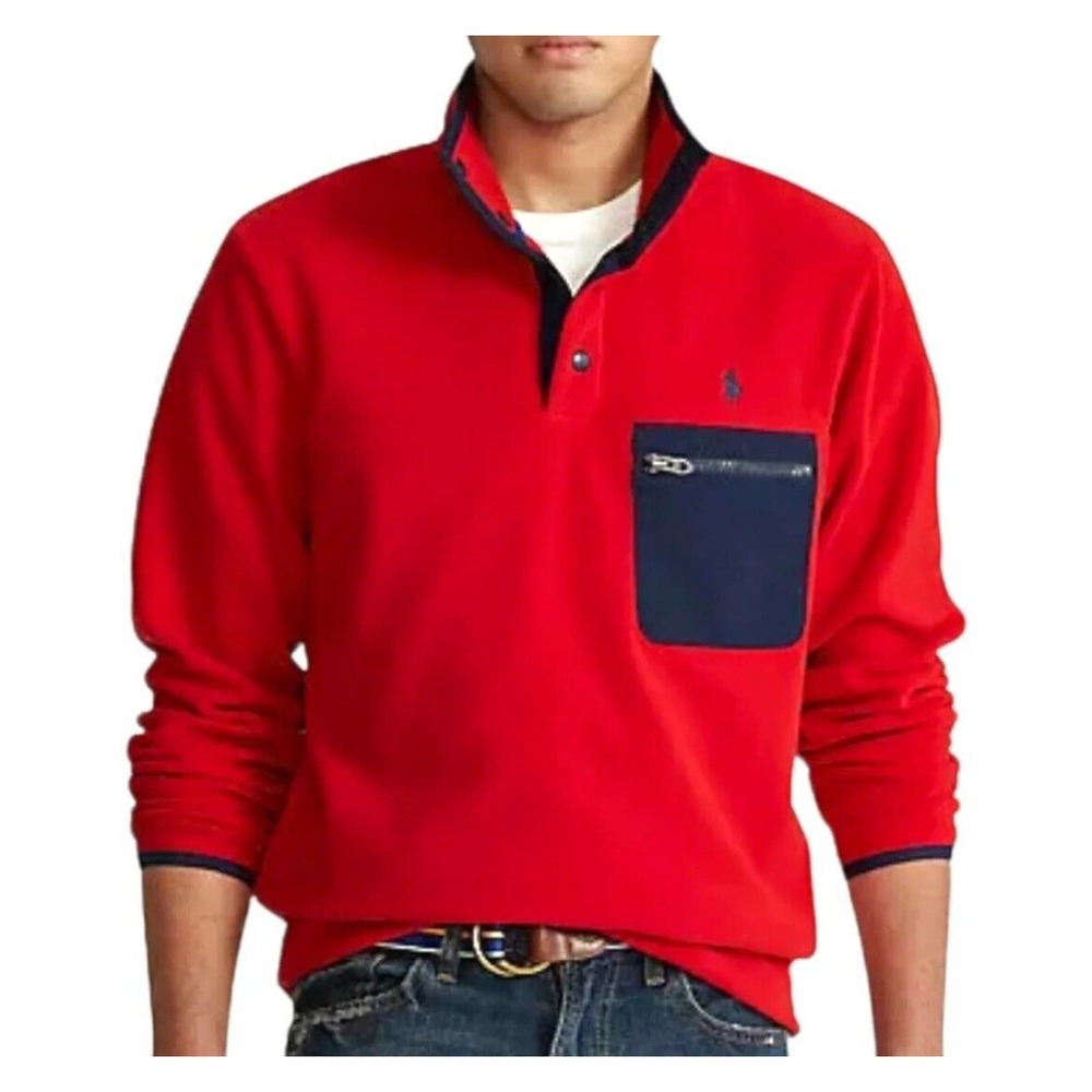 Polo Ralph Lauren 1/4 Zip RRL Fleece Pullover Top Royal Red MENS Large Fast Ship